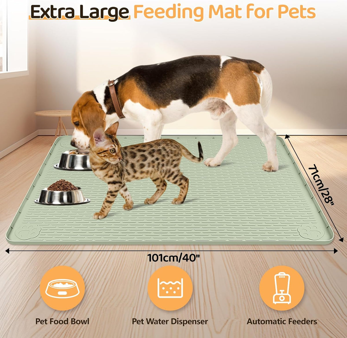 Dog Food Mat, Extra Large 40" x 28" Silicone Pet Feeding Mat for Small, Medium, and Large Pets