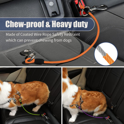 Dog Seat Belt Harness for Car,Dog Seatbelt of Coated Wire Leash Safety Restraint,No Chew Tether