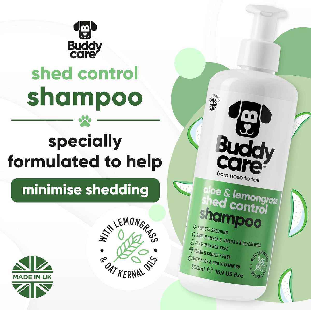 shed Control Dog Shampoo by Buddycare | Dry Skin & Itchy Skin Relief for Smelly Dogs | Deep