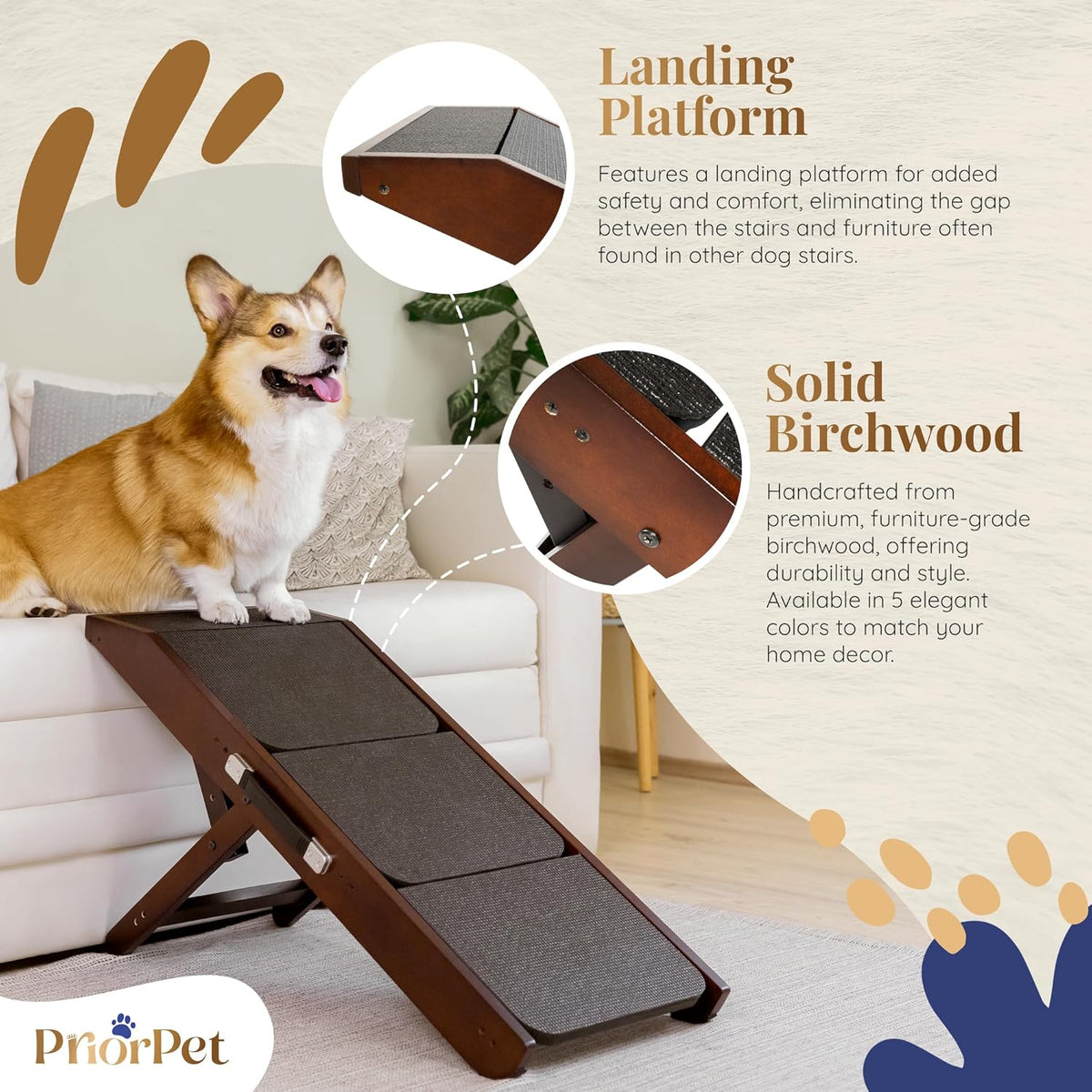 Dog Steps for Bed & Couch 2-in-1 Dog Stairs/Ramp - Height Adjustable Dog Ramp for Couch 7” - 20”