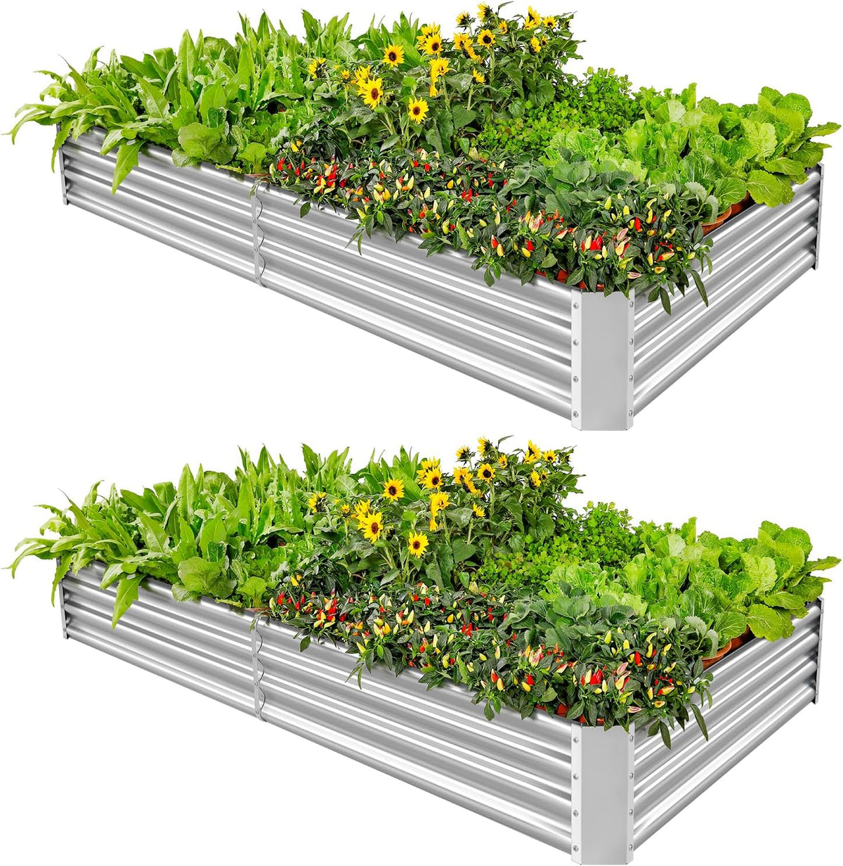 Land Guard 2 Pack 6×3×1ft Galvanized Metal Raised Garden Bed, Metal Planter Kit Box Outdoor for