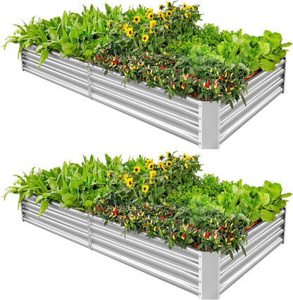 Land Guard 2 Pack 6×3×1ft Galvanized Metal Raised Garden Bed, Metal Planter Kit Box Outdoor for
