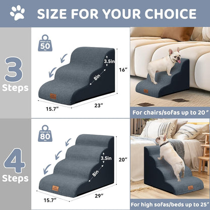 Dog Ramp and Stair for Bed 16" H-20 H,3-Step Cat Stair for Sofa and Chair,4-Step Dog Ramp for High