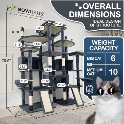 Extra Large 80-Inch Tall Cat Tree w/Widened Perch for Large Cats, Big Cat Tower Indoor, Modern