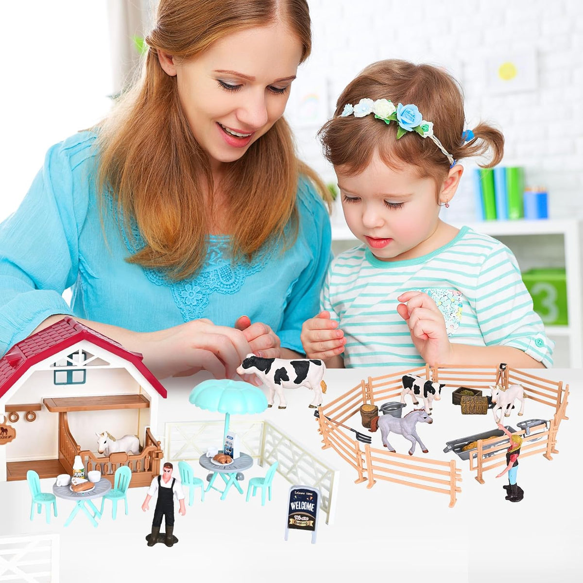 Horse Club Riding Arena 71-Piece, Horse Stable Toys Playset, Farmmer Figures,Farm Animal Figurine