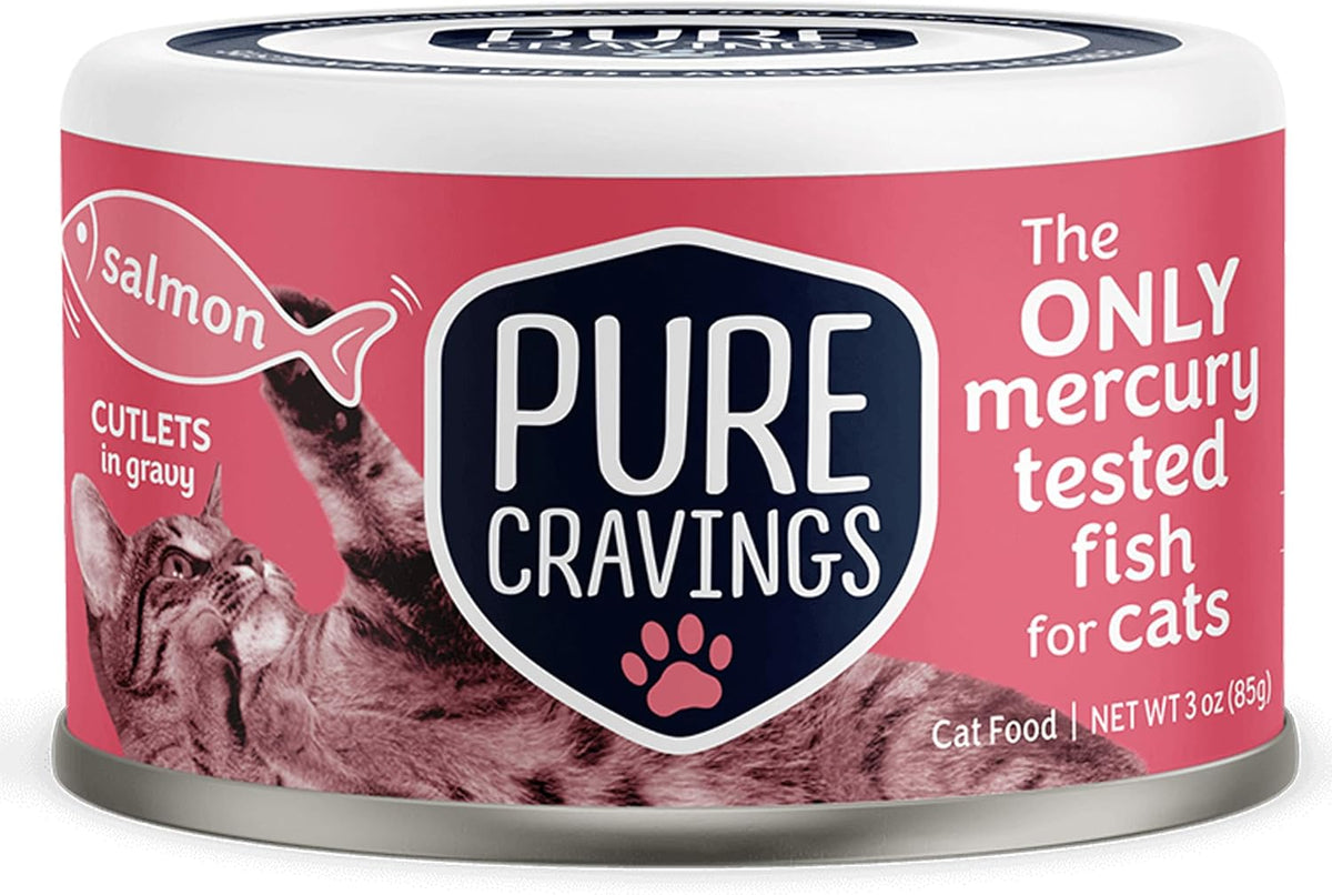 Wet Cat Food Canned Salmon Cutlets in Gravy, 100% Mercury-Tested, Moist Can Fish for Cats