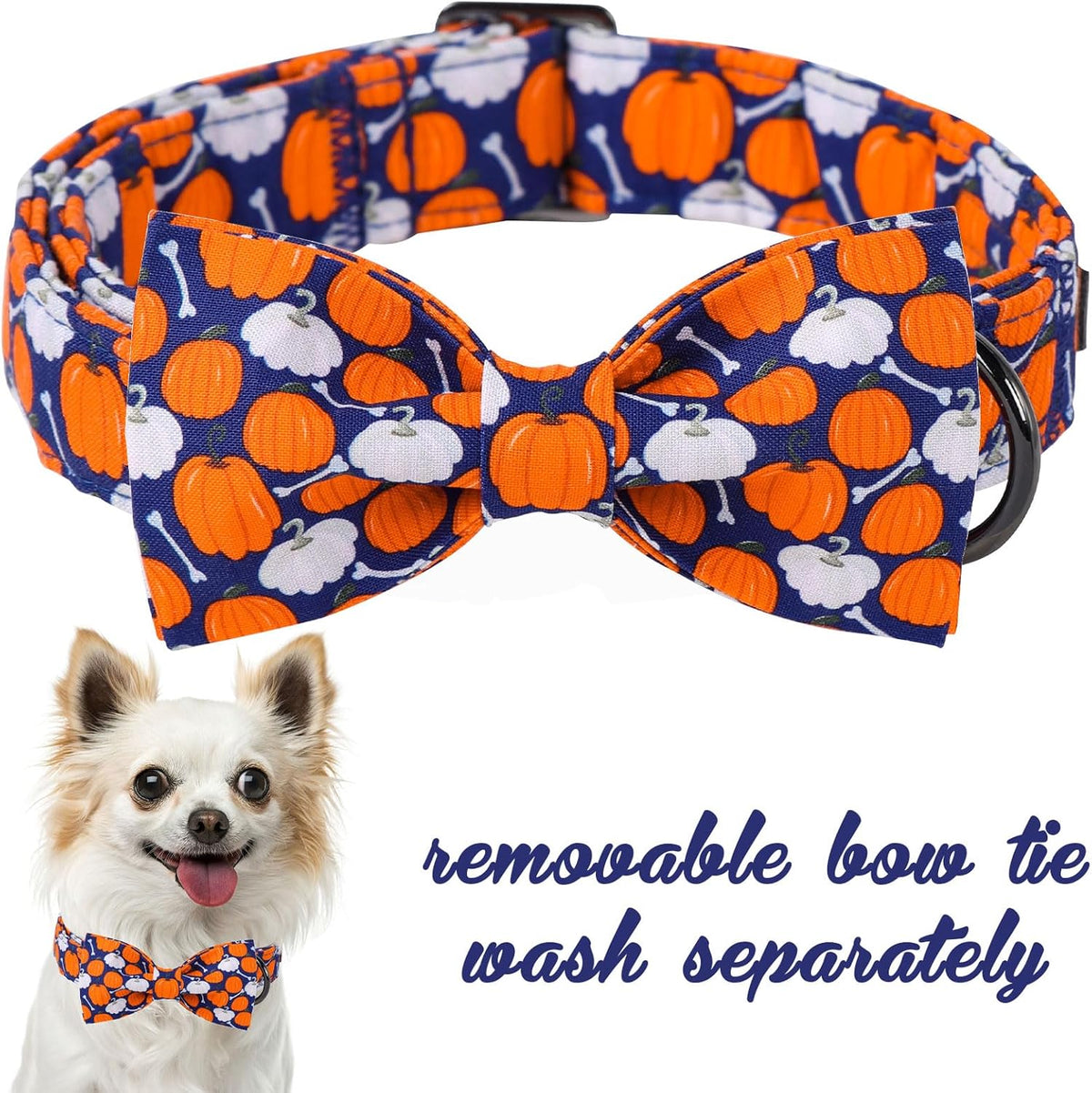 Unique Style Paws Halloween Day Dog Collar with Bow Bone Pumpkin Cotton Dog Collars for Small