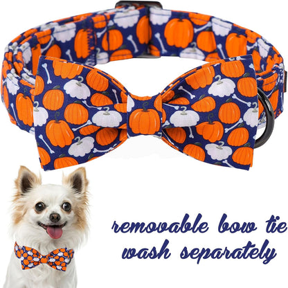 Unique Style Paws Halloween Day Dog Collar with Bow Bone Pumpkin Cotton Dog Collars for Small