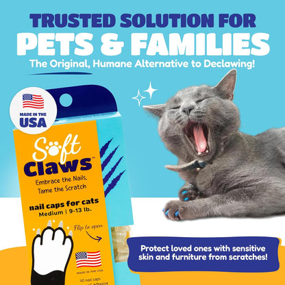 Soft Claws Cat Nail Caps for Medium Cats – (40 Caps, Blue & Green) - Made in USA