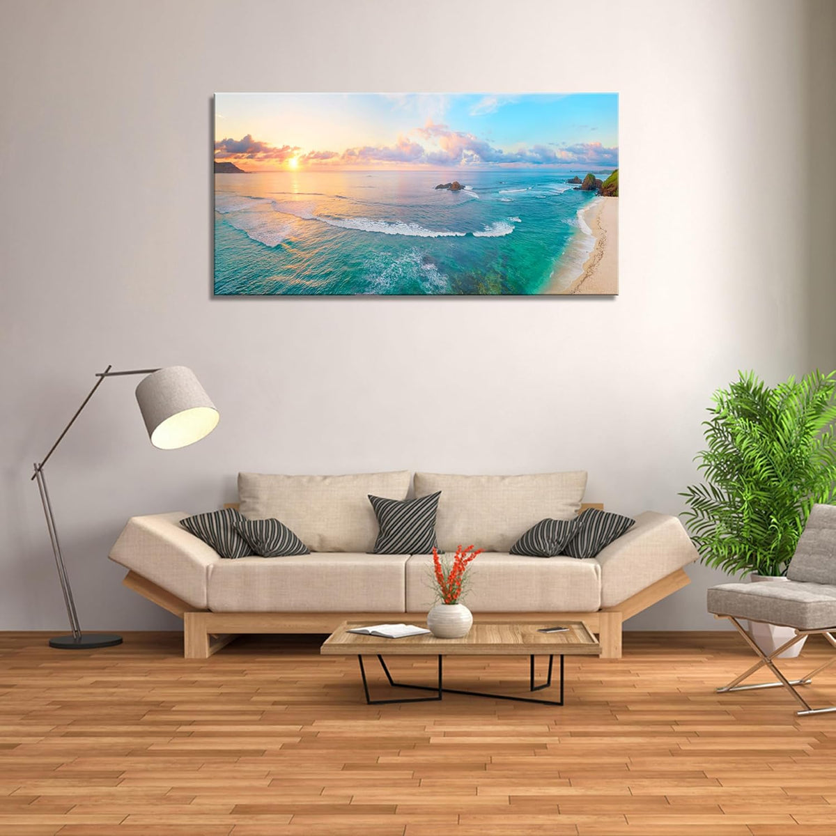 XXMWallArt FC3950 Tropical Beach Wall Art Blue Sea Sunset Natural Scenery Picture Print On Canvas