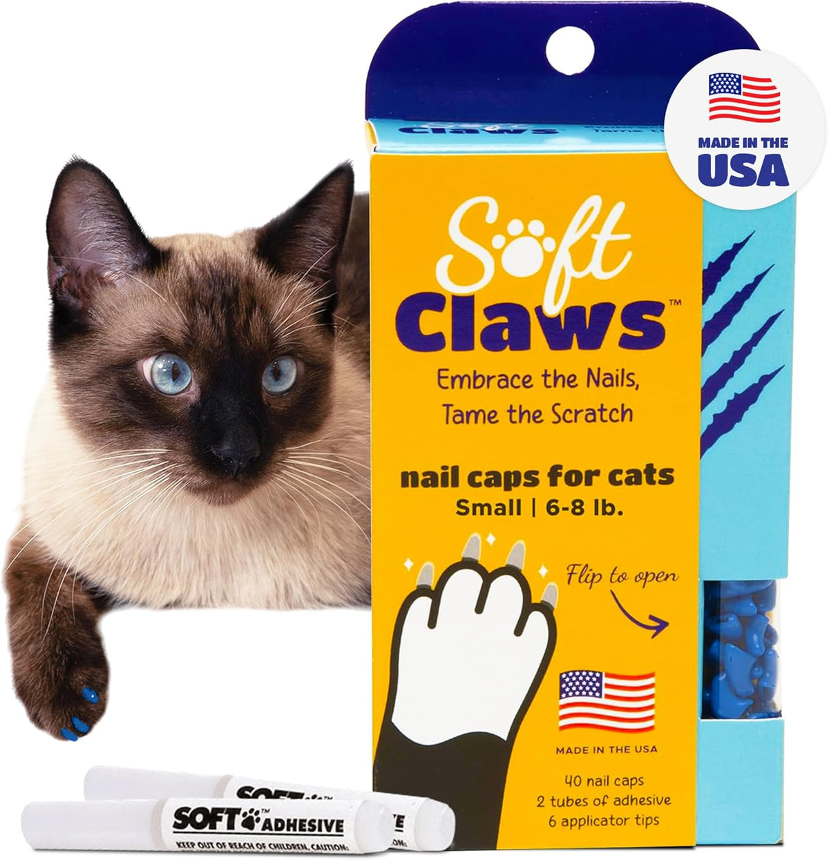 Soft Claws Cat Nail Caps for Small Cats – (40 Caps, Pink Sparkle) - Veterinarian-Developed |