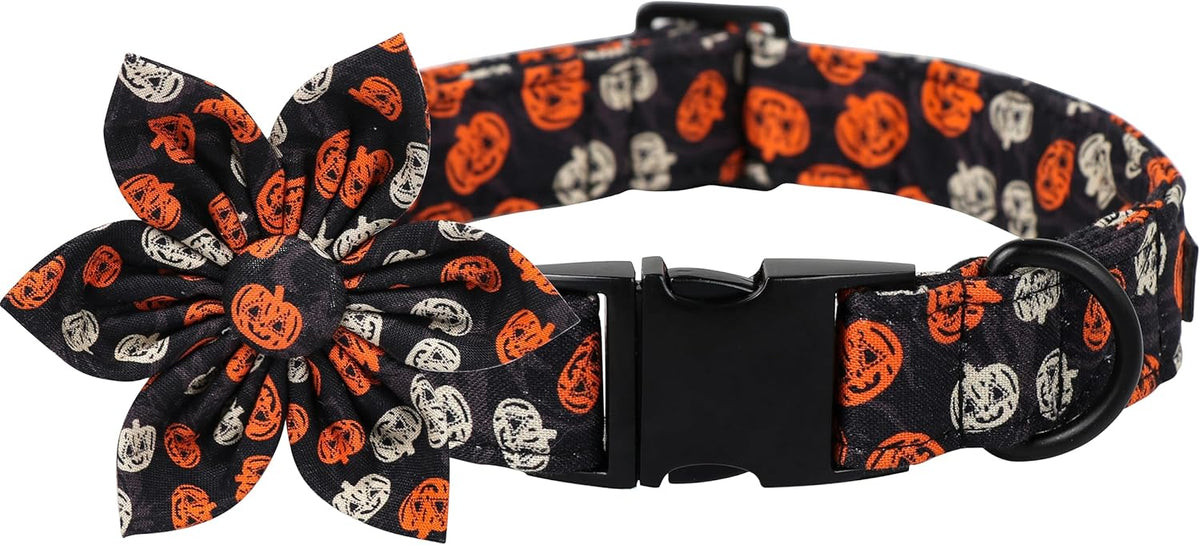 Lionet Paws Dog Collar with Flower - Cute Cotton Adjustable Flower Dog Collar with Metal Buckle for