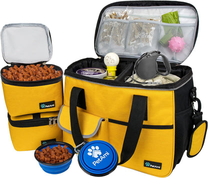 PetAmi Dog Travel Bag, Travel Pet Bag Organizer, Dog Food Travel Bag with Food Container and Bowls