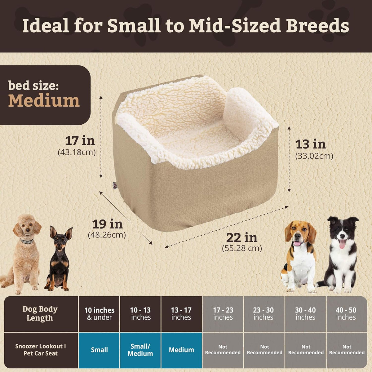 Snoozer Lookout I Car Seat - Dog Car Seats for Small Dogs, Puppy Booster Bed for Small & Medium
