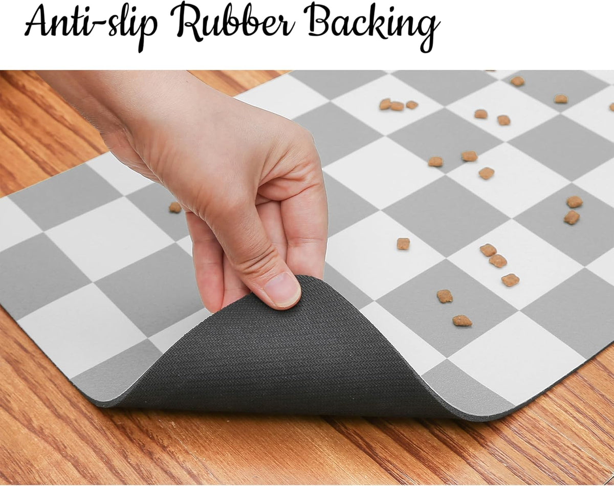 Ralxion Checkered Dog Feeding Mat, Absorbent Mats for Dog Food and Water Bowl, Dispenser, Retro