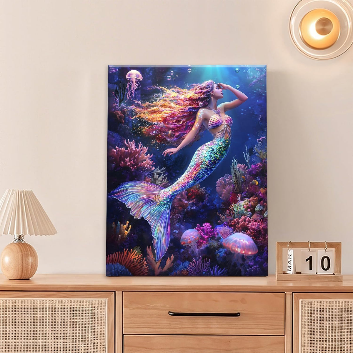 Sea Mermaid Bathroom Pictures Wall Art, Ocean Mermaid Bathroom Wall Decor, Aesthetics Framed