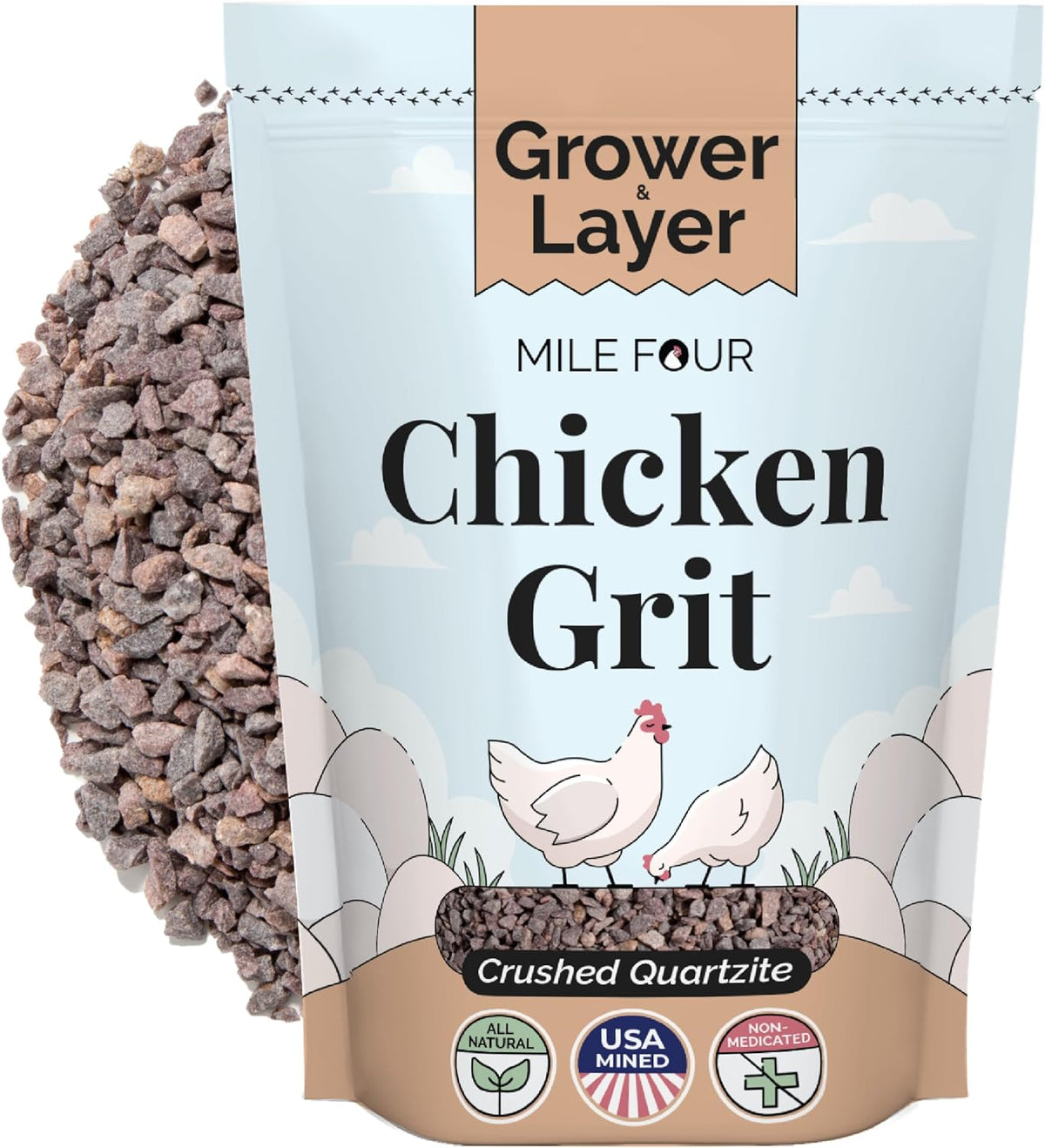Chicken Grit for Layer & Grower Chickens Age 8-20+ Weeks - 100% Natural Mineral Chicken Grit