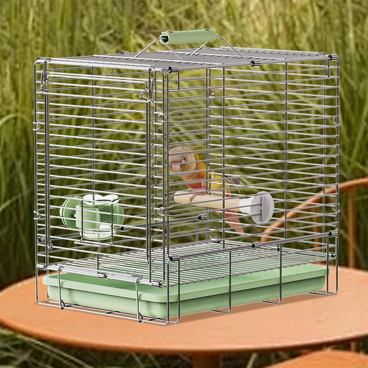 Bird Carrier Travel Cage - 304 Stainless Steel Portable Folding Bird Travel Cage with Parrot Feeder