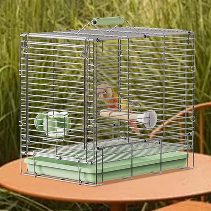 Bird Carrier Travel Cage - 304 Stainless Steel Portable Folding Bird Travel Cage with Parrot Feeder