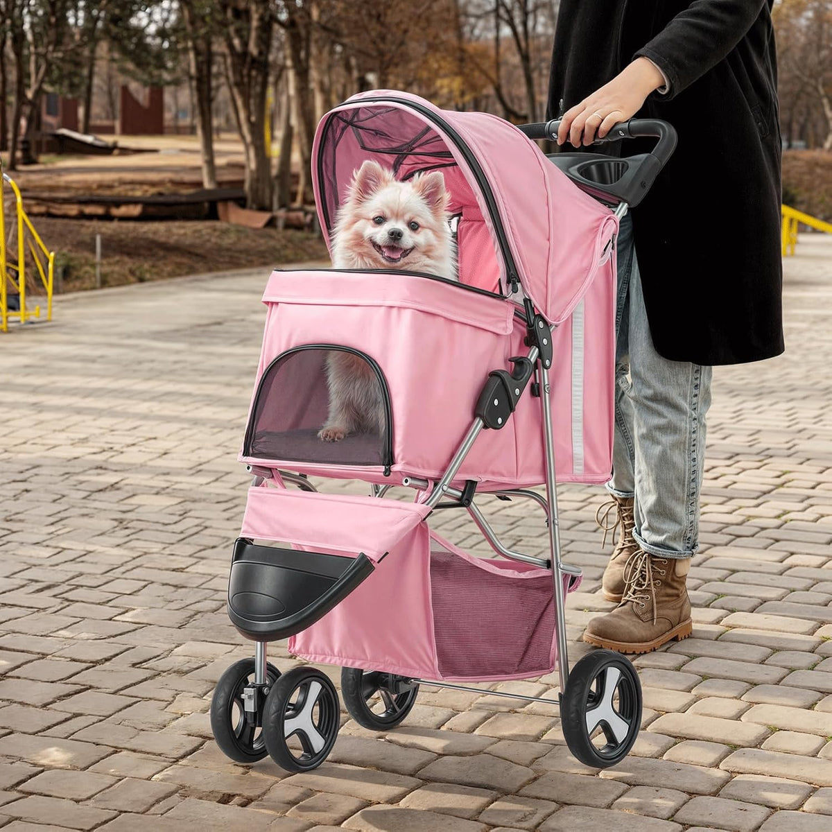 MoNiBloom 3-Wheels Foldable Pet Stroller with Waterproof Cover, Pet Strolling Cart for Small/Medium