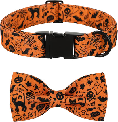 Lionet Paws Halloween Dog Collar with Bowtie - Cute Cotton Adjustable Fall Bowtie Dog Collar with