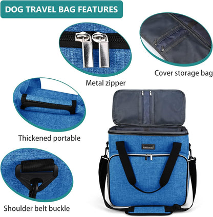 BAGLHER Dog Travel Bag, Pet Travel Bag (ALL Pet Travel Supplies), With 2 Pet Food Containers and 2
