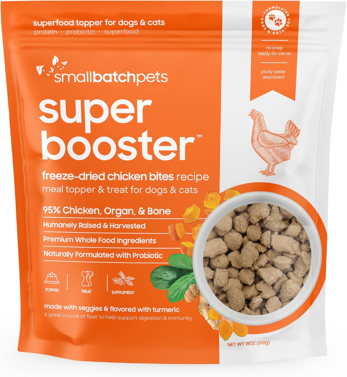 Smallbatch Freeze Dried Dog Treats, Superfood Food Topper Chicken Bites for Dogs & Cats