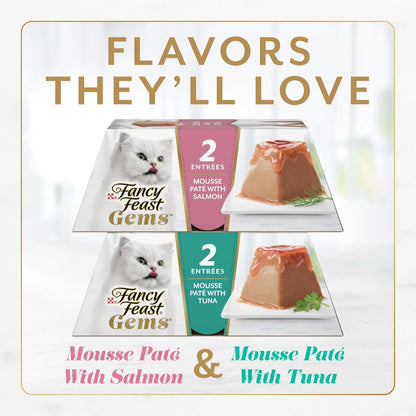 Fancy Feast Gems Pate Cat Food Mousse Salmon or Tuna and a Halo of Savory Gravy Wet Cat Food