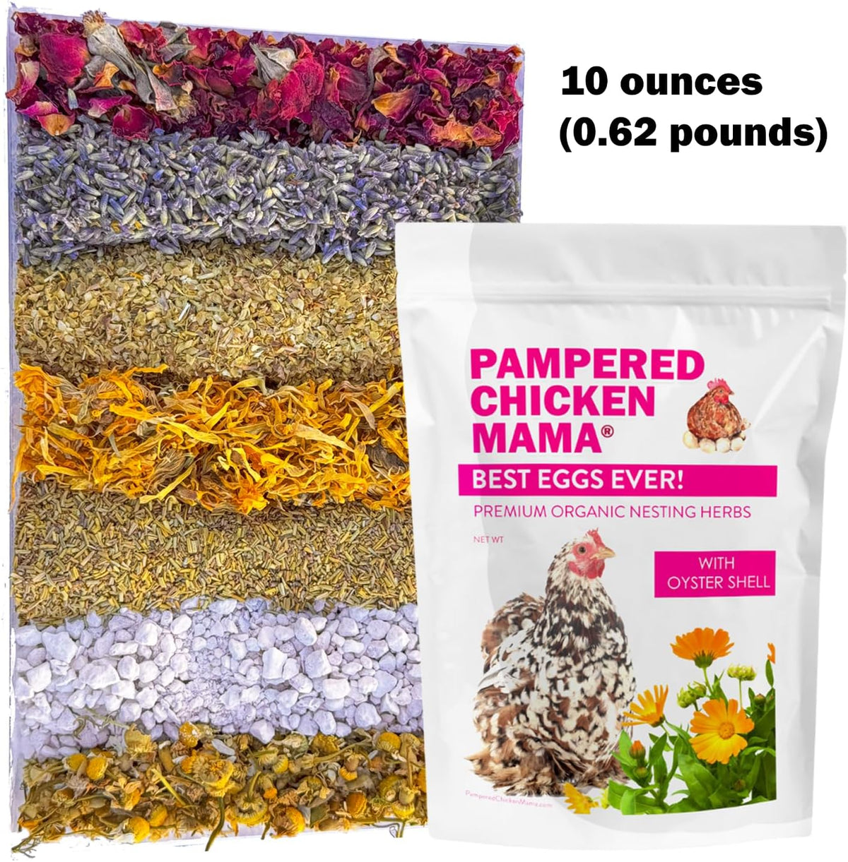 Pampered Chicken Mama Best Eggs Ever! Nesting Herbs for Chickens (10 Ounces) Calcium Supplement for