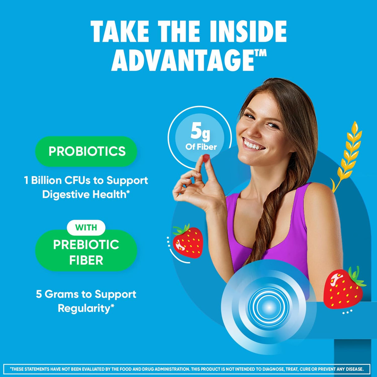 Digestive Advantage Prebiotic Fiber Gummies + Probiotics for Gut Health, 5g Prebiotic Fiber Plus 1
