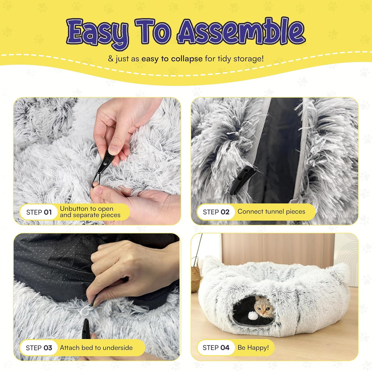Cat Tunnel Bed Cave with Catnip Toys - Peekaboo Cat Hideaway & Cat Donut Tunnel - 3-in-1 Cat