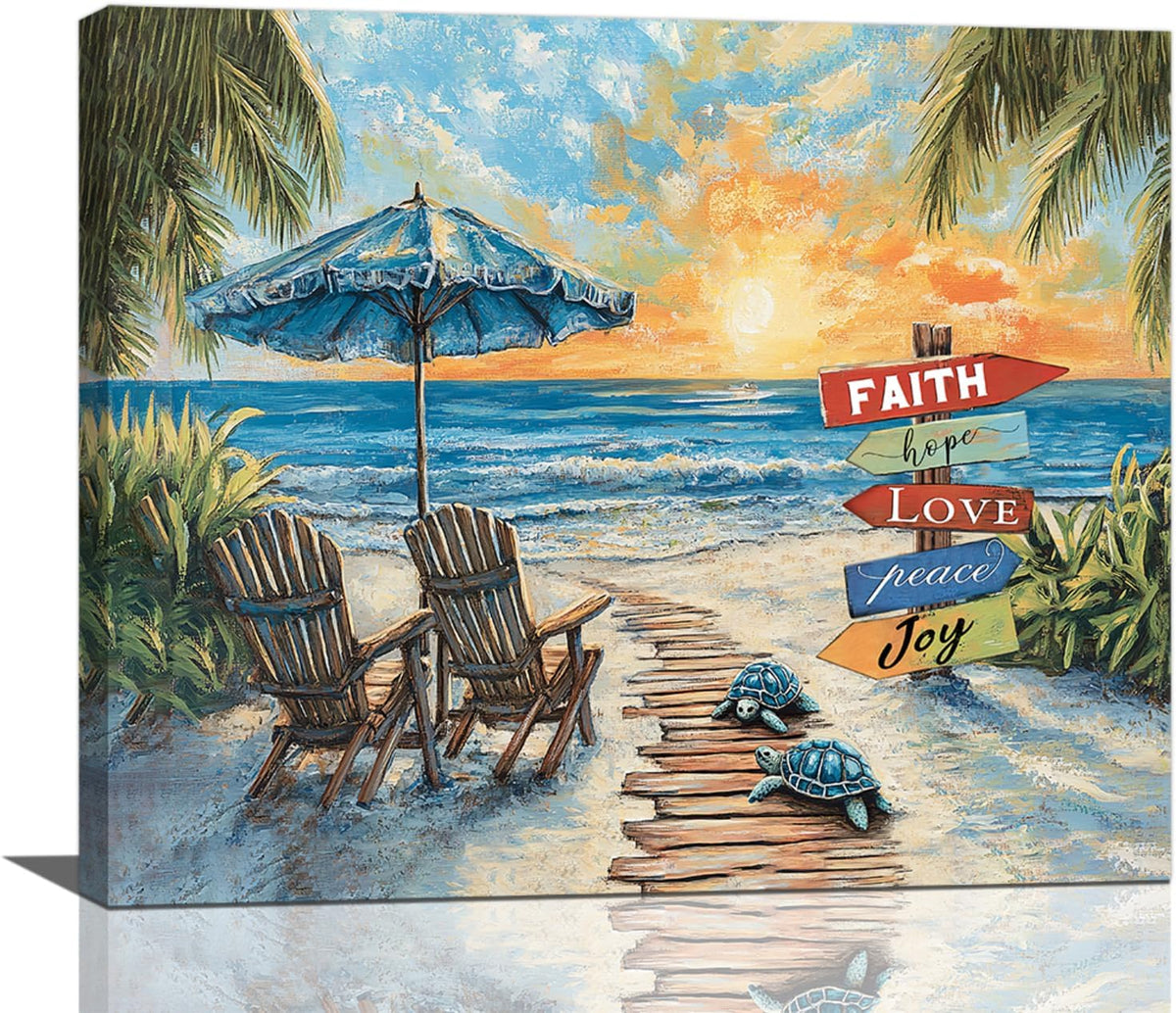 Beach Ocean Bathroom Pictures Wall Art, Seaside Coastal Bathroom Wall Decor, Sunrise Framed