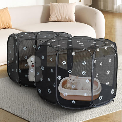 2-in-1 Cat Playpen, Pop Up Dog Pet Playpen for Indoor Outdoor Cats Enclosed, Portable Pet Playpen