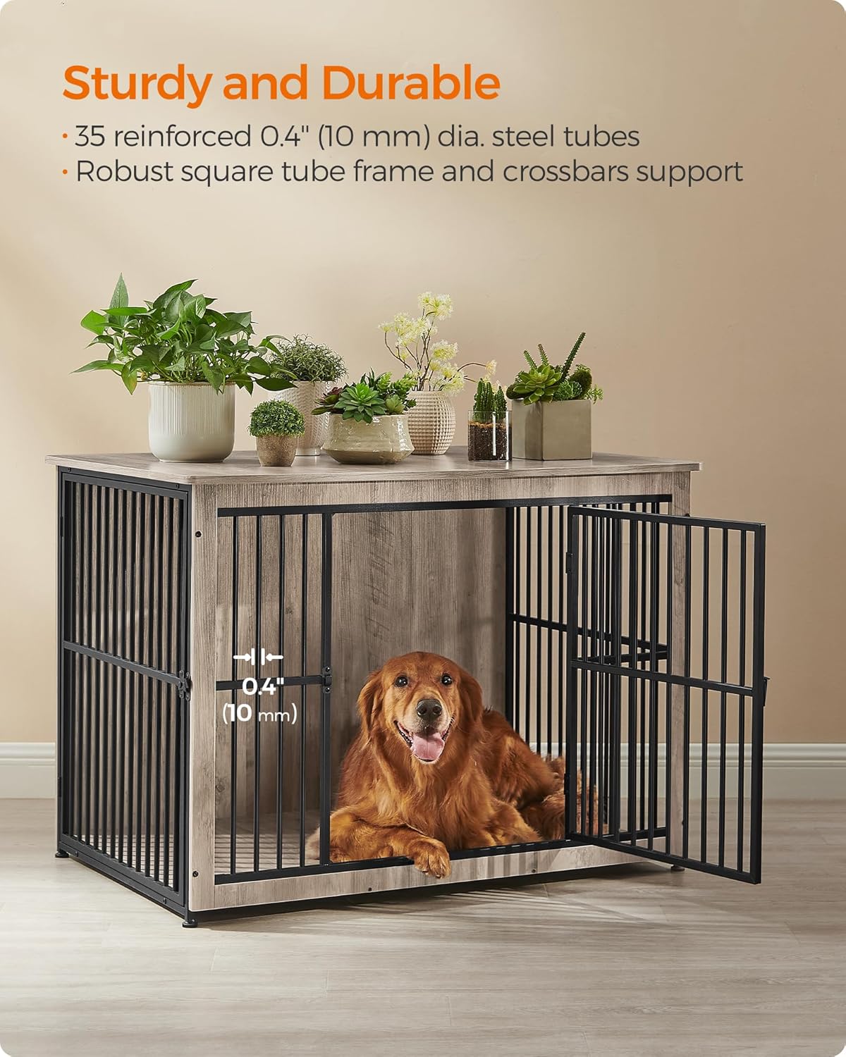 Feandrea Dog Crate Furniture, 43.3" Side End Table, Modern Kennel for Dogs Indoor up to 80 lb