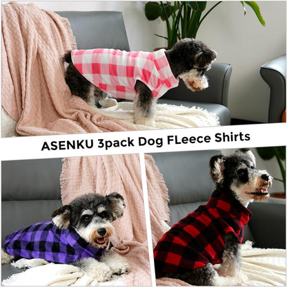 ASENKU PLAID Dog Fleece Vest & Pajamas - 3 Pack, Warm Winter Dog Coat, Jacket Pet Clothes for Small