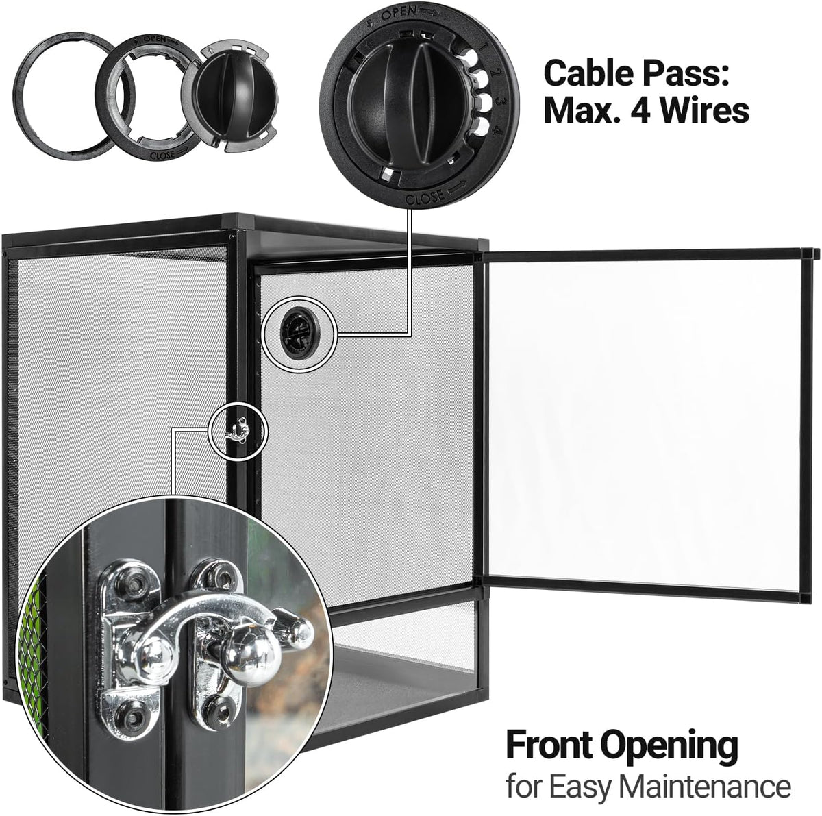 REPTI ZOO 18" x 18" x 24" Front Opening Chameleon Cage with 3-Sided Metal Mesh, 34 Gallon Screen