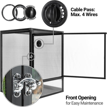 REPTI ZOO 18" x 18" x 24" Front Opening Chameleon Cage with 3-Sided Metal Mesh, 34 Gallon Screen