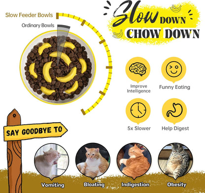 Ceramic Cat Slow Feeder Bowl - Vibrant Cat Feeding Bowl - Cute Maze Food Dish for Slow Eating