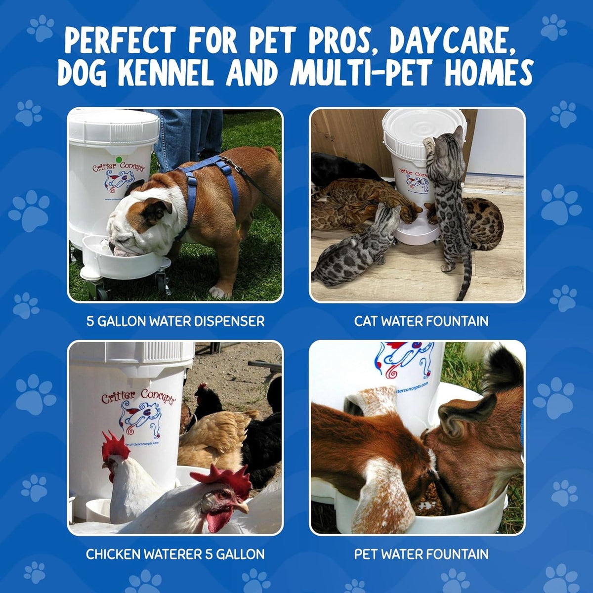 Pet Gravity Water Dispenser: 5 Gallon. for Dogs, Cats, Goats, Small Animals. Quiet, No BPA and Made