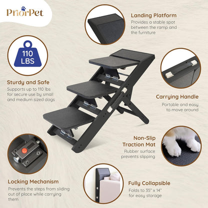 Dog Steps for Bed & Couch 2-in-1 Dog Stairs/Ramp - Height Adjustable Dog Ramp for Couch 7” - 20”