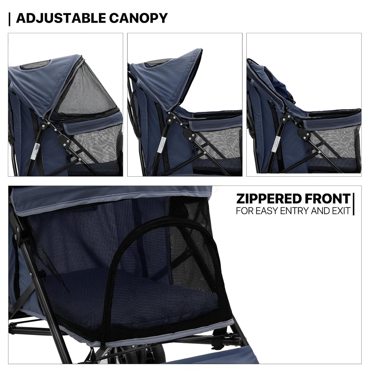 MoNiBloom 4 Wheels Pet Stroller, Easy-Fold Puppy Cage Jogger Stroller with Sun Cover, Pad and Rear