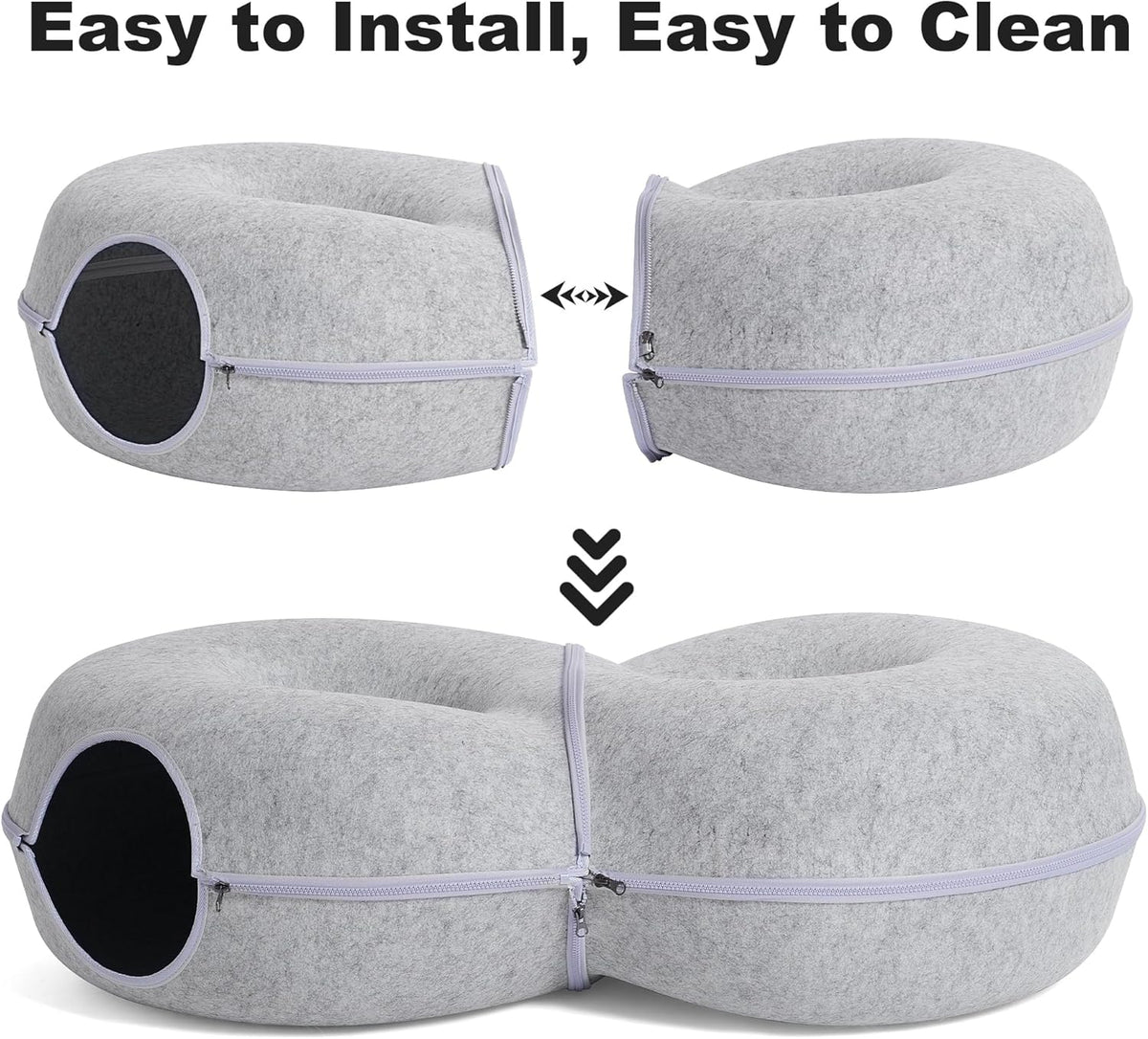 8-Shaped Large Cat Tunnel Bed for Indoor Cats, Infinite Circulation Peekaboo Cat Cave with 12 Toy