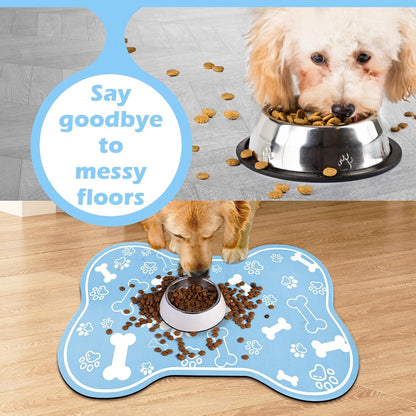 Dog Cat Mat for Food and Water,Rapid Absorbent Pet Feeding Mat, Bone Shaped Dog Placemat Bowl Mat