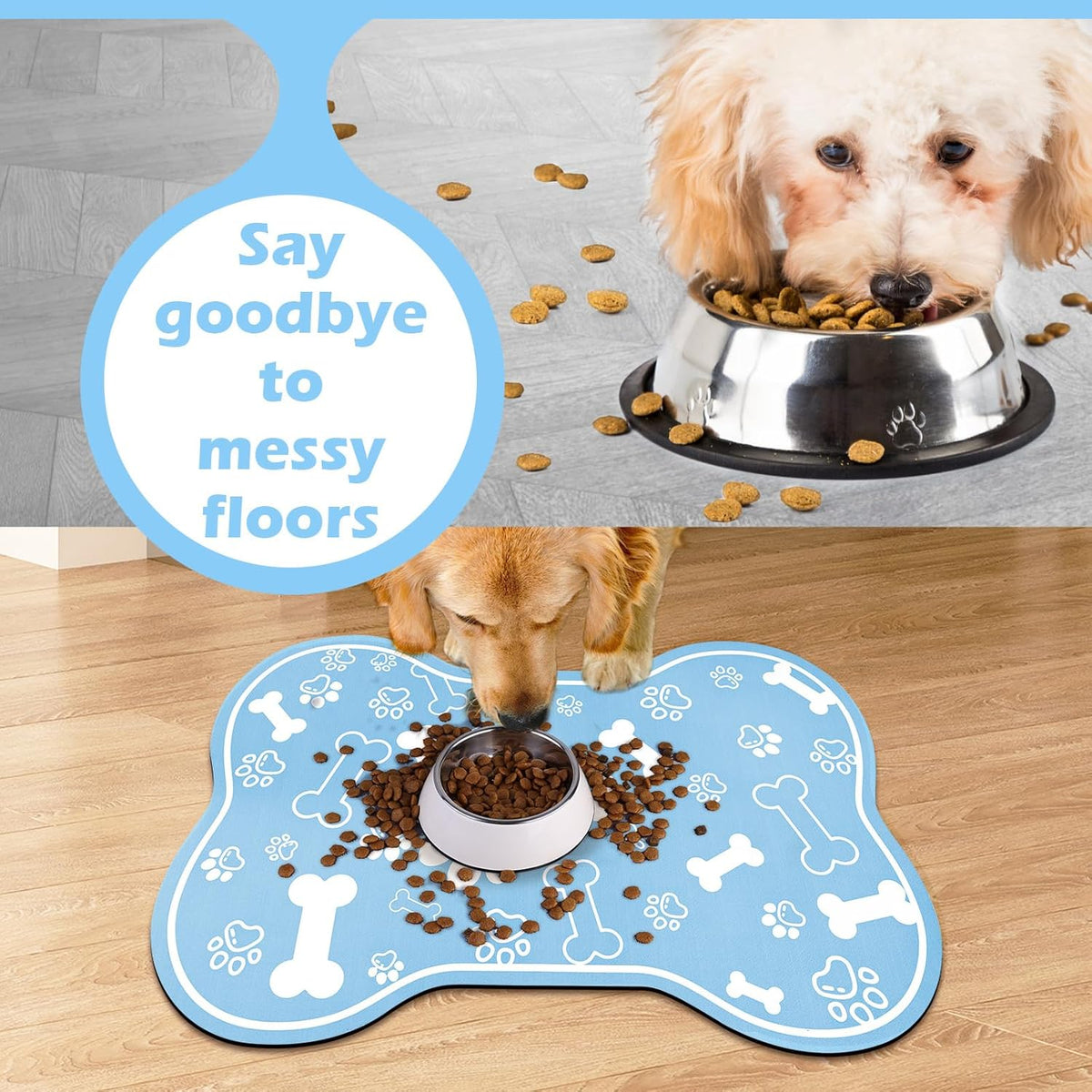 Dog Cat Mat for Food and Water,Rapid Absorbent Pet Feeding Mat, Bone Shaped Dog Placemat Bowl Mat