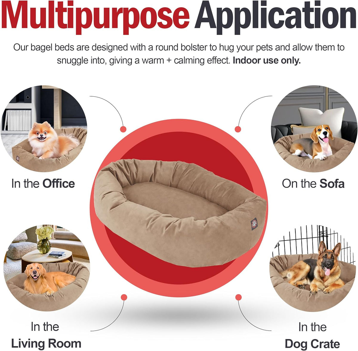 Majestic Pet 52 Inch Suede Calming Dog Bed Washable 52x35x11 (Inch) – Cozy Soft Round Donut Dog Bed