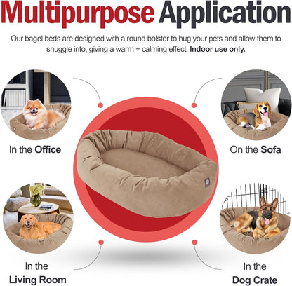 Majestic Pet 32 Inch Suede Calming Dog Bed Washable 32x23x7 (Inch) – Cozy Soft Round Donut Dog Bed