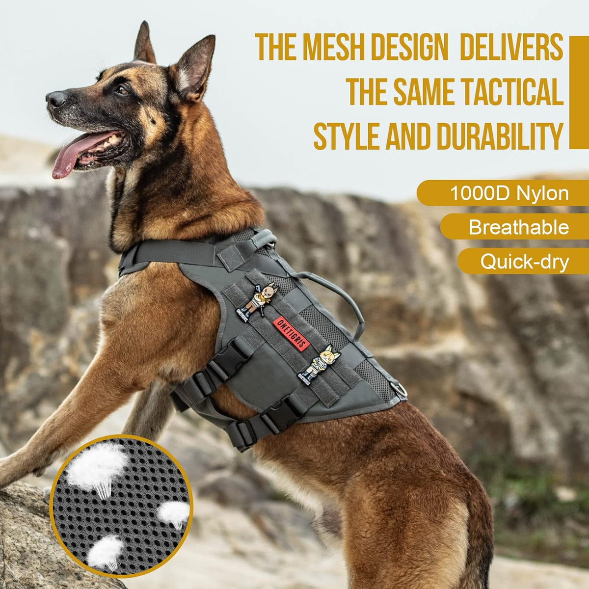 OneTigris Tactical Dog Harness for Medium Dogs No Pull Breathable Military Dog Molle Vests with