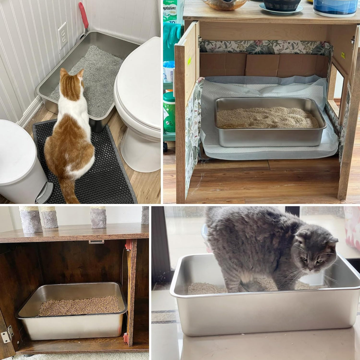 Stainless Steel Litter Box 2 Pack-XLarge Metal Litter Box-High Sided Cat LitterBox for Adult Big