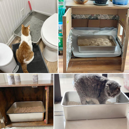 Stainless Steel Litter Box 2 Pack-XLarge Metal Litter Box-High Sided Cat LitterBox for Adult Big