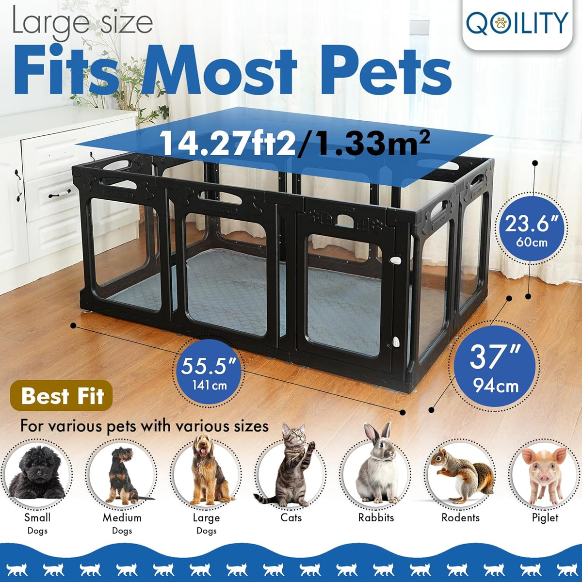 Clear Playpen for Dogs Indoor, Effectively Relieves Indoor Pet Anxiety, 56" x 37" x 23.6"H